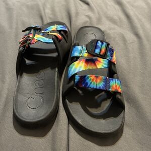 Chaco Chillos Slide Size US 6 Sport Sandals Dark Rainbow Tie Dye Adjustable